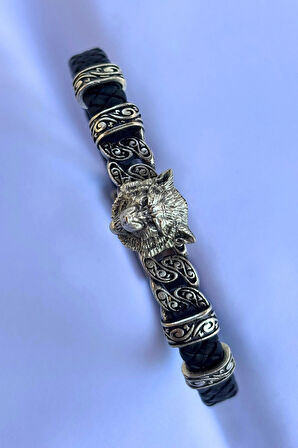 Kurt Figürlü El İşçiliği ile Üretilmiş Hakiki Deri Erkek Bileklik