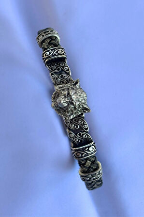 Kurt Figürlü El İşçiliği ile Üretilmiş Hakiki Deri Erkek Bileklik