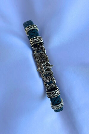 Mızrak Figürlü El İşçiliği ile Üretilmiş Hakiki Deri Erkek Bileklik