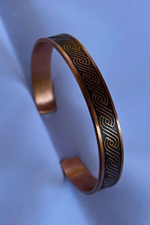 Geometrik Desenli El İşçiliği ile Üretilmiş Unisex Bakır Bileklik