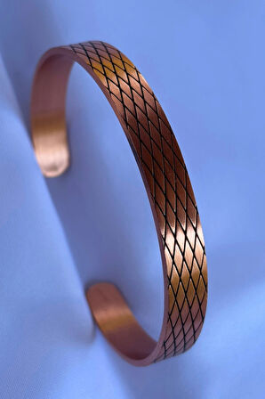 Geometrik Desenli El İşçiliği ile Üretilmiş Unisex Bakır Bileklik