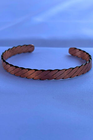 Geometrik Desenli El İşçiliği ile Üretilmiş Unisex Bakır Bileklik