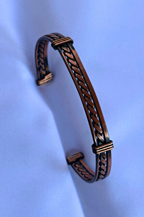 Geometrik Desenli El İşçiliği ile Üretilmiş Unisex Bakır Bileklik