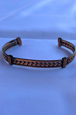 Geometrik Desenli El İşçiliği ile Üretilmiş Unisex Bakır Bileklik