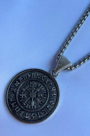 Viking Pusula El İşçiliği Paslanmaz Çelik Zincir Erkek Kolye