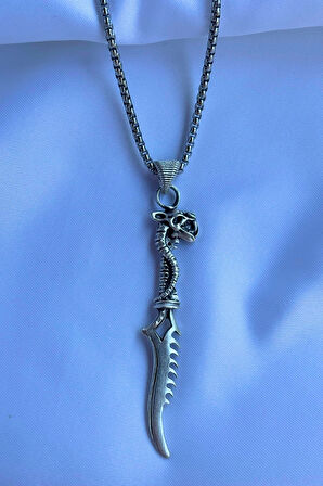 Ejderha Başlı Kılıç El İşçiliği Paslanmaz Çelik Zincir Erkek Kolye
