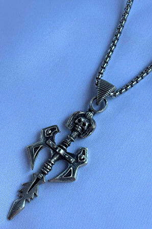 Kuru Kafa Kılıç El İşçiliği Paslanmaz Çelik Zincir Erkek Kolye