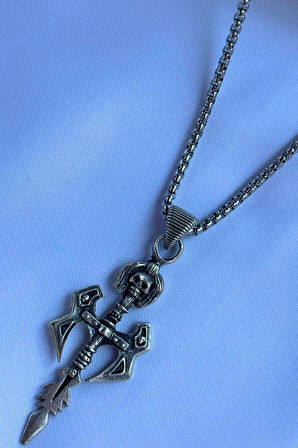 Kuru Kafa Kılıç El İşçiliği Paslanmaz Çelik Zincir Erkek Kolye