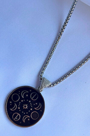 Ay Evreleri El İşçiliği Paslanmaz Çelik Zincir Erkek Kolye