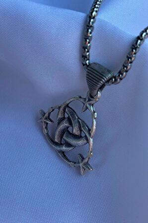 Ay Yıldız El İşçiliği Paslanmaz Çelik Zincir Erkek Kolye