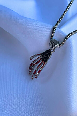 İskelet Eli El İşçiliği Paslanmaz Çelik Zincir Erkek Kolye