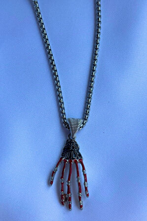 İskelet Eli El İşçiliği Paslanmaz Çelik Zincir Erkek Kolye