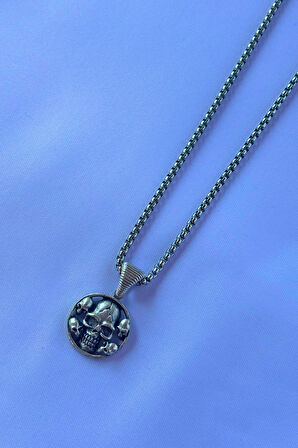 Kuru Kafalı El İşçiliği Paslanmaz Çelik Zincir Erkek Kolye