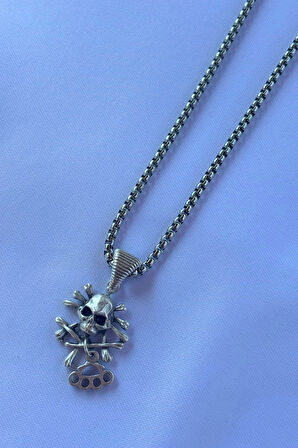 Kuru Kafa El İşçiliği Paslanmaz Çelik Zincir Erkek Kolye