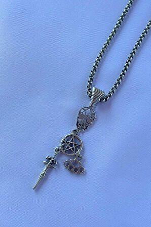 Çok Figürlü El İşçiliği Paslanmaz Çelik Zincir Erkek Kolye