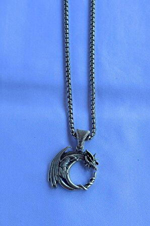 Kanatlı Ejderha El İşçiliği Paslanmaz Çelik Zincir Erkek Kolye