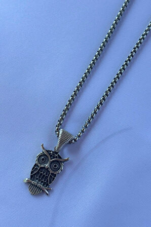 Baykuş El İşçiliği Paslanmaz Çelik Zincir Erkek Kolye