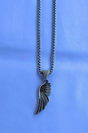 Taşlı Kanat El İşçiliği Paslanmaz Çelik Zincir Erkek Kolye