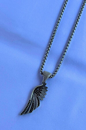 Taşlı Kanat El İşçiliği Paslanmaz Çelik Zincir Erkek Kolye