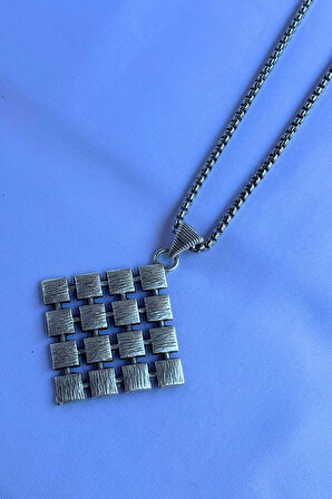 Kare Desenli El İşçiliği Paslanmaz Çelik Zincir Erkek Kolye