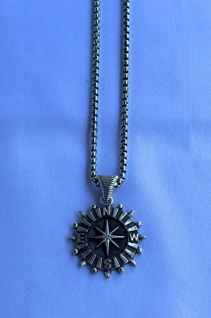 Pusula El İşçiliği Paslanmaz Çelik Zincir Erkek Kolye