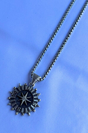 Pusula El İşçiliği Paslanmaz Çelik Zincir Erkek Kolye