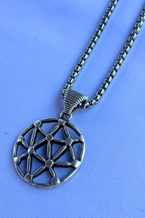 Geometrik Desenli El İşçiliği Paslanmaz Çelik Zincir Erkek Kolye