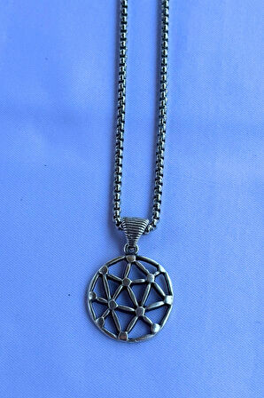 Geometrik Desenli El İşçiliği Paslanmaz Çelik Zincir Erkek Kolye