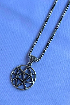 Geometrik Desenli El İşçiliği Paslanmaz Çelik Zincir Erkek Kolye