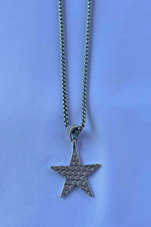 Yıldız El İşçiliği Paslanmaz Çelik Zincir Erkek Kolye