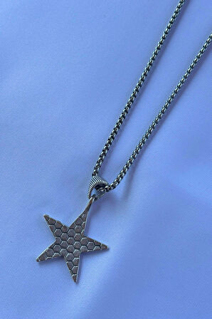 Yıldız El İşçiliği Paslanmaz Çelik Zincir Erkek Kolye