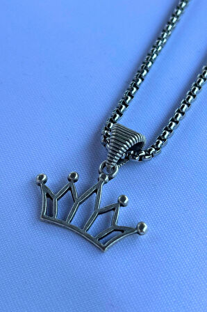 Kral Tacı El İşçiliği Paslanmaz Çelik Zincir Erkek Kolye