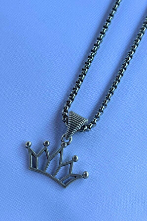 Kral Tacı El İşçiliği Paslanmaz Çelik Zincir Erkek Kolye