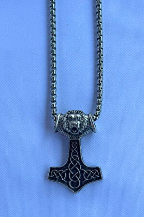 Aslan Başlı Thor'un Çekici El İşçiliği Paslanmaz Çelik Zincir Erkek Kolye