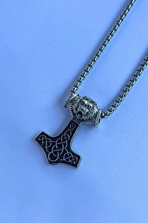 Aslan Başlı Thor'un Çekici El İşçiliği Paslanmaz Çelik Zincir Erkek Kolye