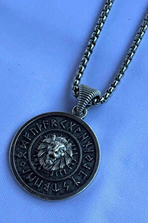 Aslanlı Viking El İşçiliği Paslanmaz Çelik Zincir Erkek Kolye