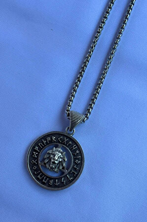 Aslanlı Viking Run El İşçiliği Paslanmaz Çelik Zincir Erkek Kolye