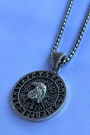 Kartal Vegvisir Pusula El İşçiliği Paslanmaz Çelik Zincir Erkek Kolye