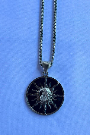 Kartal Güneş Tanrısı El İşçiliği Paslanmaz Çelik Zincir Erkek Kolye