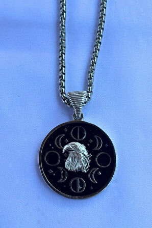 Kartal Ayın Evreleri El İşçiliği Paslanmaz Çelik Zincir Erkek Kolye