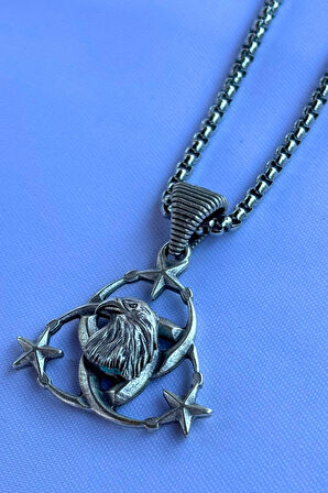 Kartal Ay Yıldız El İşçiliği Paslanmaz Çelik Zincir Erkek Kolye