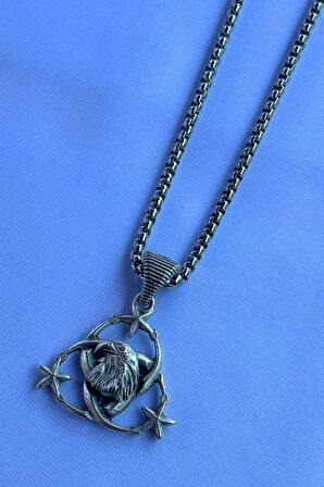 Kartal Ay Yıldız El İşçiliği Paslanmaz Çelik Zincir Erkek Kolye