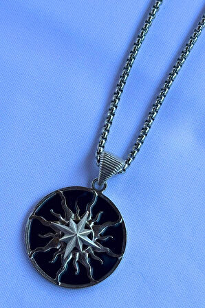 Pusula Güneş Tanrısı El İşçiliği Paslanmaz Çelik Zincir Erkek Kolye