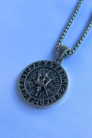 Mızraklı Vegvisir Pusula El İşçiliği Paslanmaz Çelik Zincir Erkek Kolye