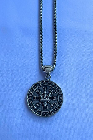 Mızraklı Vegvisir Pusula El İşçiliği Paslanmaz Çelik Zincir Erkek Kolye