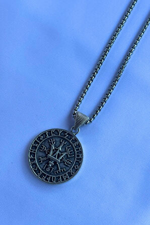 Mızraklı Vegvisir Pusula El İşçiliği Paslanmaz Çelik Zincir Erkek Kolye