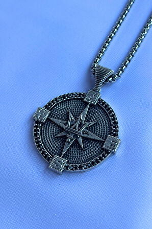 Mızraklı Pusula El İşçiliği Paslanmaz Çelik Zincir Erkek Kolye