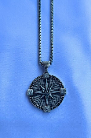 Mızraklı Pusula El İşçiliği Paslanmaz Çelik Zincir Erkek Kolye