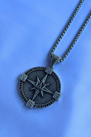 Mızraklı Pusula El İşçiliği Paslanmaz Çelik Zincir Erkek Kolye