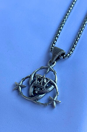 Mızraklı Ay Yıldız El İşçiliği Paslanmaz Çelik Zincir Erkek Kolye